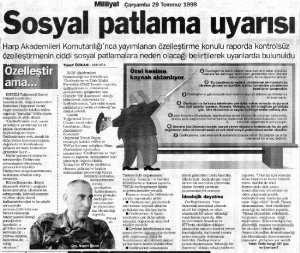 29 Temmuz 1998 tarihli Milliyet gazetesi